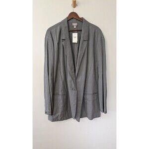 J Jill Womens Linen Blend Blazer 4X Slate Gray Relaxed Office Casual Neutral NWT